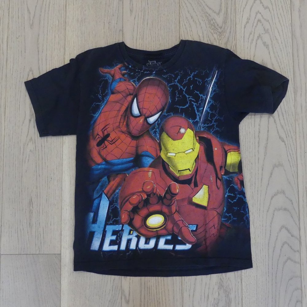Marvel True Heroes Spiderman Ironman Women's Black Size 8 T-Shirt